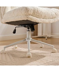 Streamdale Cream Artificial Rabbit Hair Office Chair with Metal Base