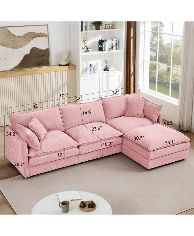 Streamdale Furniture Modular Sectional Sofa, 102 Inch L Shaped Couch Set, 3-Seater Cloud Couch