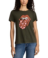 Lucky Brand Women's Rolling Stones Heart Lip Crewneck T-Shirt