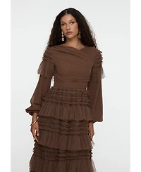 Maryisa Women's Modest Ruffle Mesh Dress