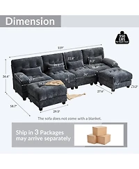 Streamdale Furniture Streamdale 4-Seater Sofa with 2 Ottomans, Adjustable Backrest, 350lb/Seat, Chenille