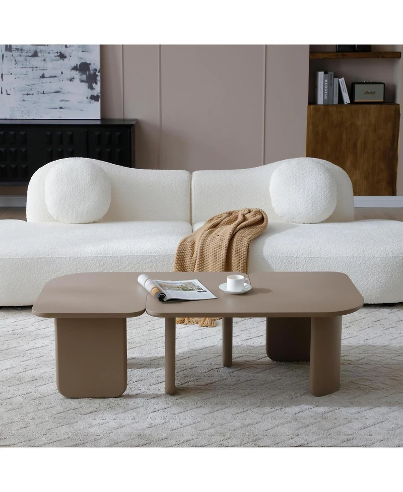 Streamdale 2 Pcs Modern Modular Coffee Table Set, Farmhouse Tables w/ Multi-layer Paint, Khaki