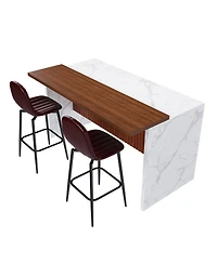Streamdale Furniture Modern Kitchen Island Set with 2 Bar Stools - White Marble Look, Led Lighting & Grill Design