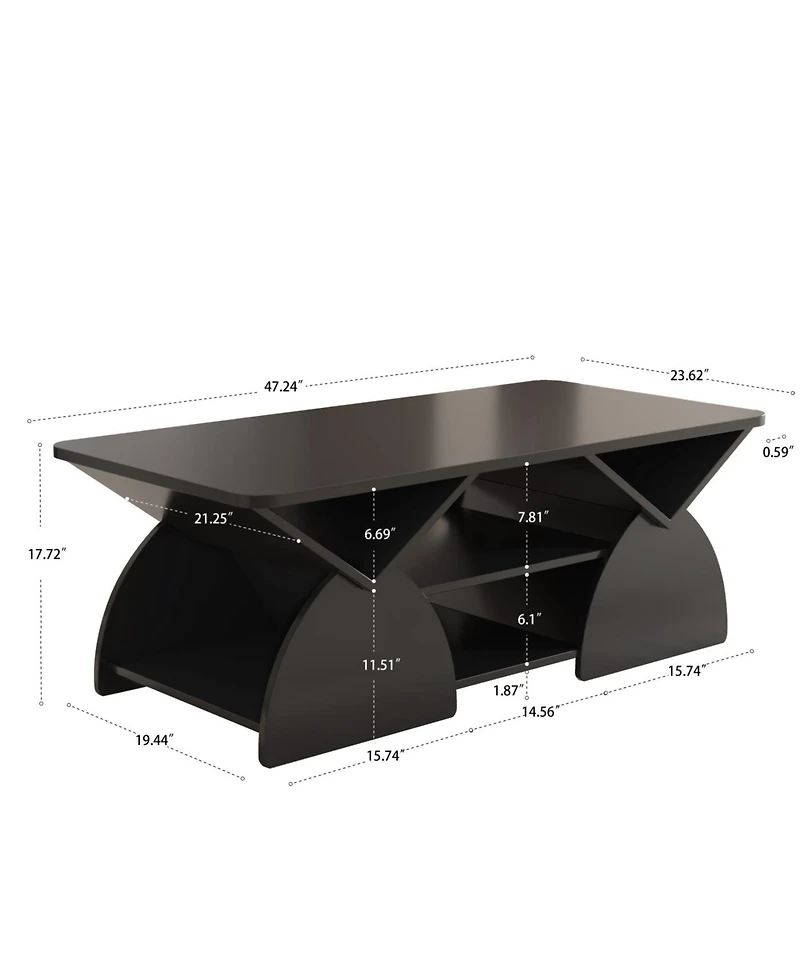 Streamdale Engineered Wood Rounded Corner Rectangular Coffee Table with Open Shelves - Black