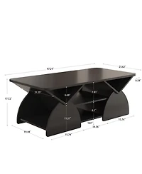 Streamdale Engineered Wood Rounded Corner Rectangular Coffee Table with Open Shelves - Black