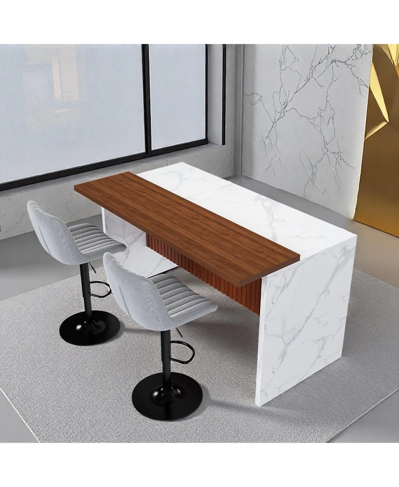 Streamdale Furniture Black Marble Kitchen Island with Led Lighting & Grille Details