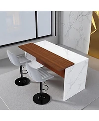 Streamdale Furniture Black Marble Kitchen Island with Led Lighting & Grille Details