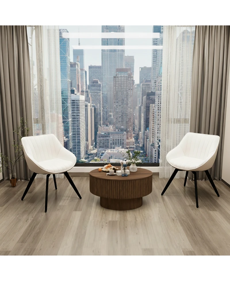 Streamdale Furniture Mdf Modern Round Coffee Table & 2 Pu Dining Chairs Set