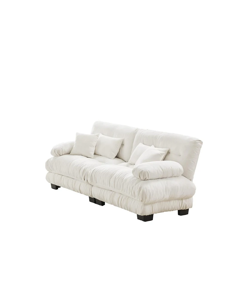 Streamdale Furniture Streamdale Cloud Couch 2 Seater Sofa, Chenille White with Lumbar & Throw Pillows