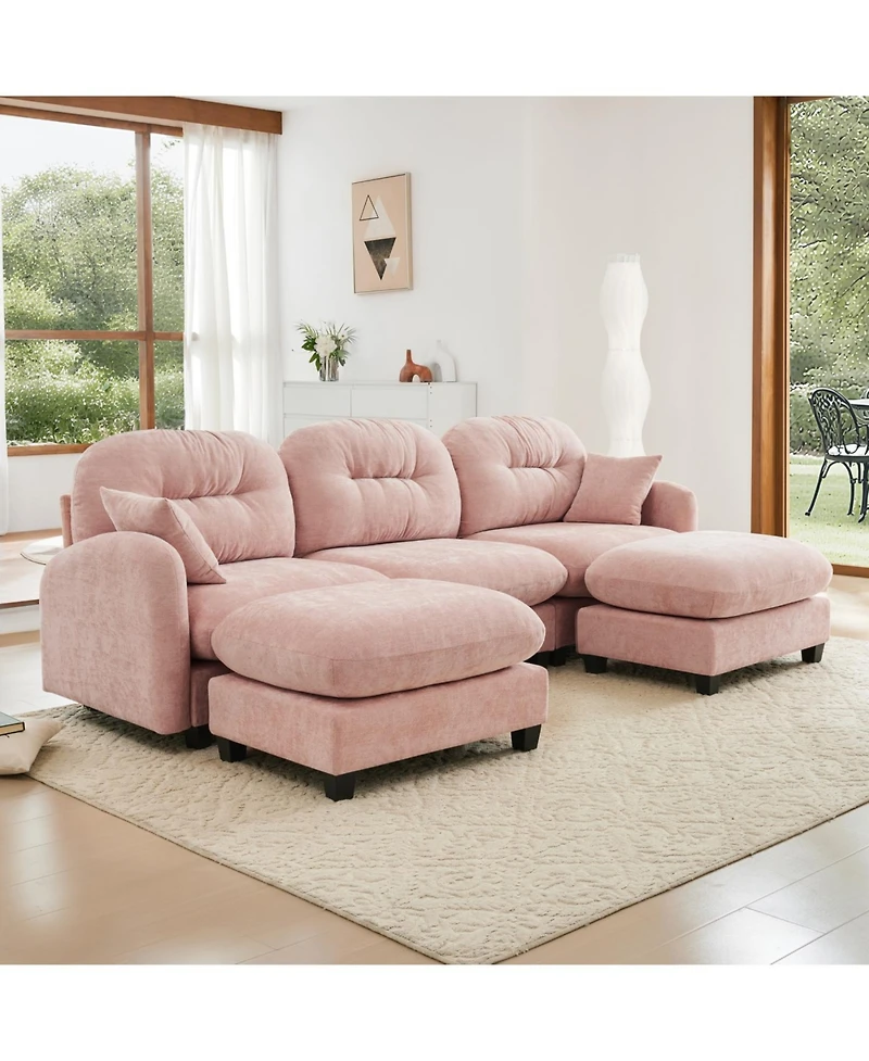 Streamdale Furniture Streamdale Modular U-Shaped Chenille Couch with Ottoman & Pillows, Pink