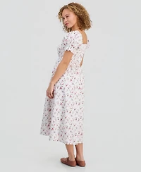 Celebrity Pink Juniors' Textured Floral Printed Puff-Sleeve Midi Dress