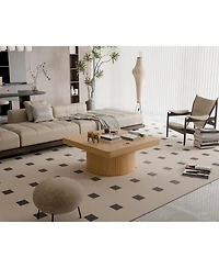 Streamdale Furniture Streamdale 34.6" Square Coffee Table, Modern Wood Veneer Top with Parquet Pattern & Cylindrical Base