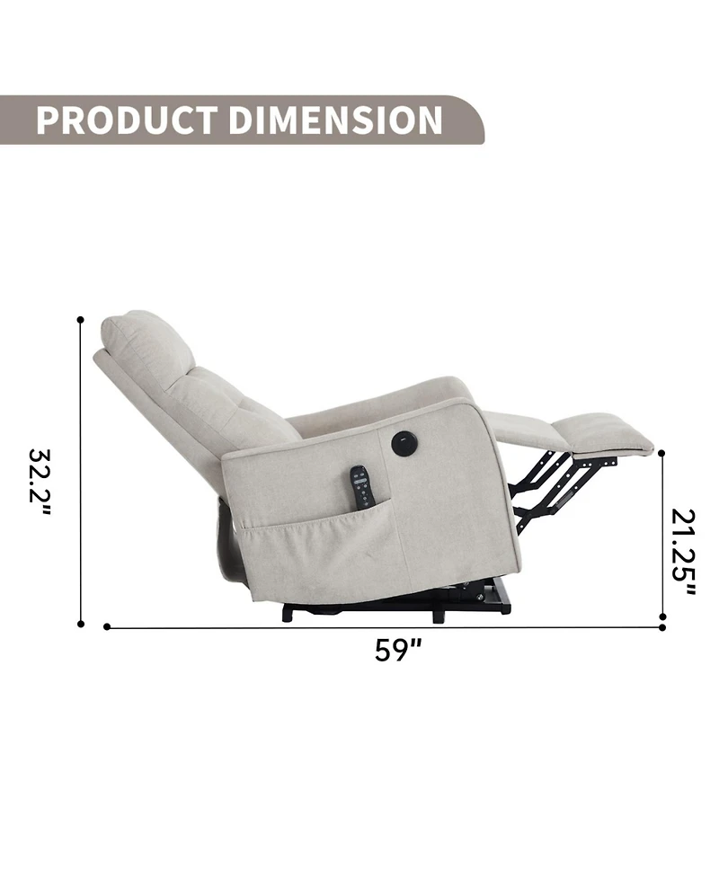 Streamdale Furniture Beige Chenille Power Lift Recliner Chair with Massage & Heat for Elderly