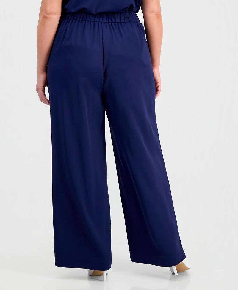 Kasper Plus Size High-Rise Wide-Leg Pull-On Pants