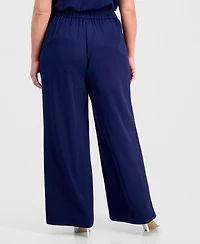 Kasper Plus Size High-Rise Wide-Leg Pull-On Pants