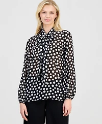 Tahari Asl Women's Printed Long-Sleeve Bow Blouse