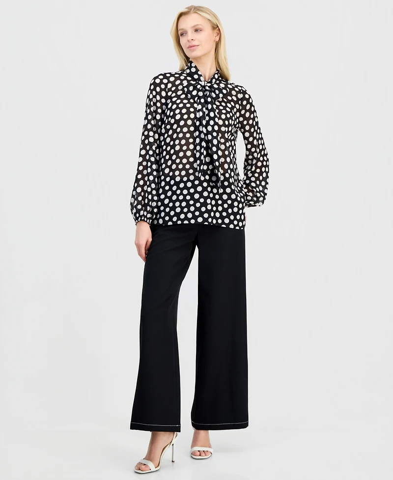 Tahari Asl Women's Printed Long-Sleeve Bow Blouse