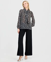 Tahari Asl Women's Printed Long-Sleeve Bow Blouse