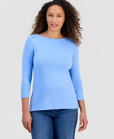 Style & Co Women's Pima Cotton 3/4-Sleeve Boat-Neck Top, Created for Macy's