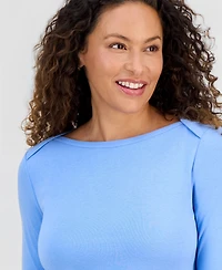 Style & Co Women's Pima Cotton 3/4-Sleeve Boat-Neck Top, Created for Macy's