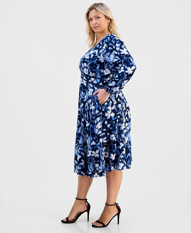Style & Co Plus Printed V-Neck Waist-Trim Dress, Macy's Exclusive