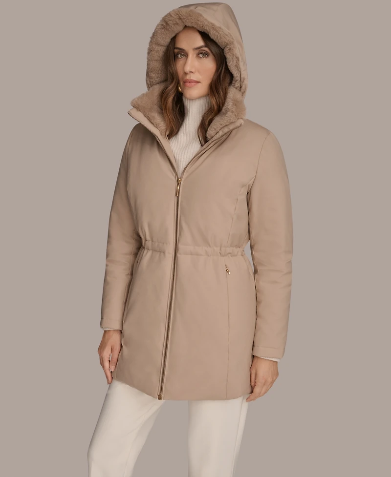 Donna Karan New York Women's Faux-Fur-Collar Short Puffer Coat