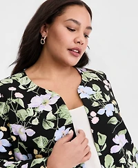 Kasper Plus Floral Print Open-Front Jacket