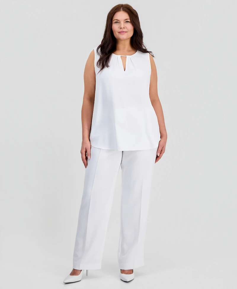 Kasper Plus Sleeveless Pearl-Trim Blouse