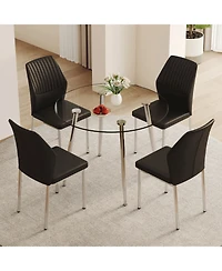 Streamdale Furniture Glass Dining Table Set with 4 Black Pu Chairs