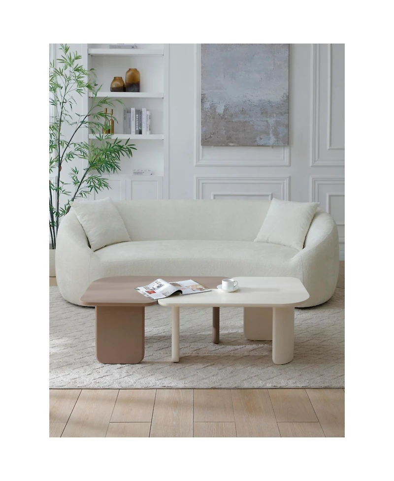 Streamdale Furniture 2 Pcs Modern Modular Coffee Table Set, Farmhouse Tables w/ Multi-layer Paint, Khaki+White