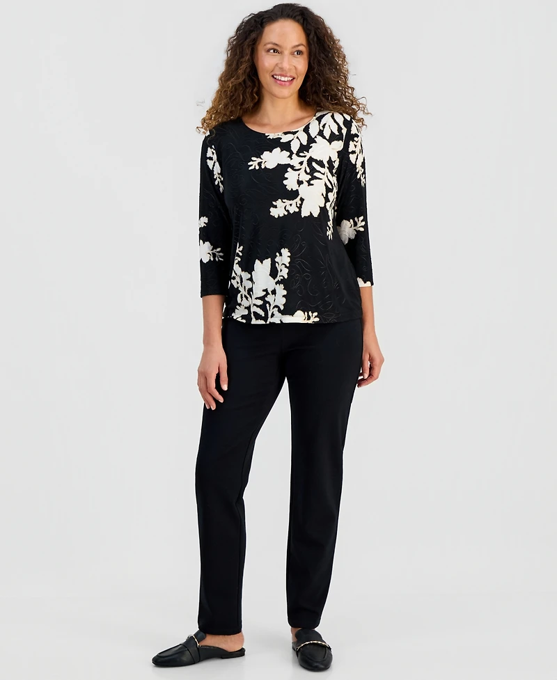 Jm Collection Petite Cameron Floral 3/4-Sleeve Jacquard Top, Macy's Exclusive