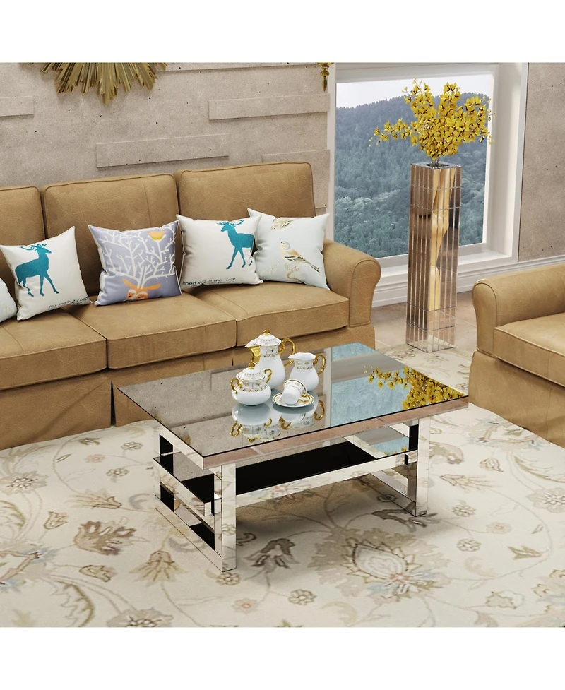 Streamdale Furniture Modern square luxury coffee table with tempered glass for living room.