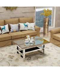 Streamdale Furniture Modern square luxury coffee table with tempered glass for living room.