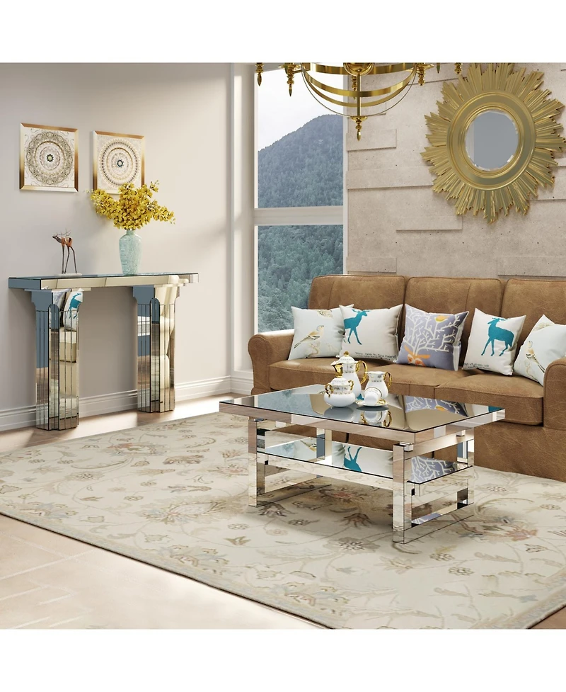 Streamdale Furniture Modern square luxury coffee table with tempered glass for living room.