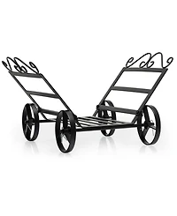 Sugift Firewood Rack Decorative Rustproof Steel Fireplace Log Holder with Wheels
