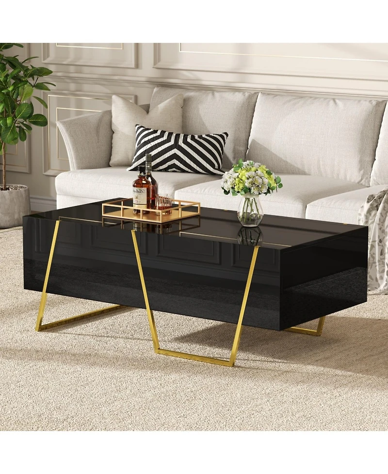 Streamdale Furniture Modern High Gloss Coffee Table with Storage &Base