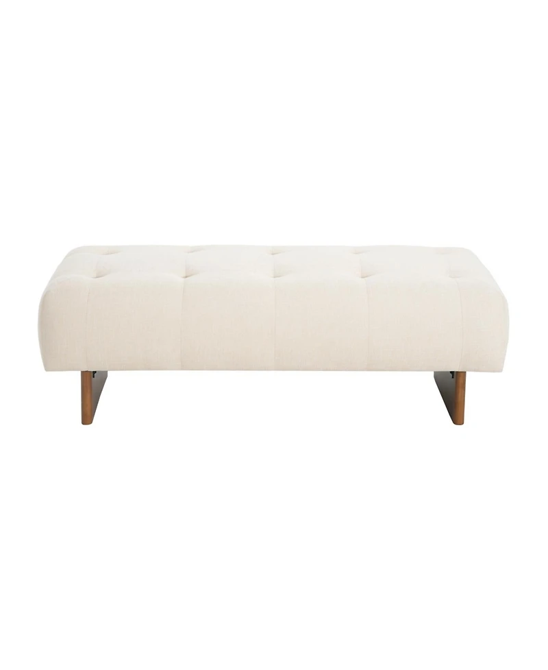 Streamdale Rectangular Tufted Linen Ottoman Bench with Solid Wood Legs, Beige