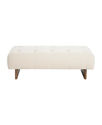 Streamdale Rectangular Tufted Linen Ottoman Bench with Solid Wood Legs, Beige