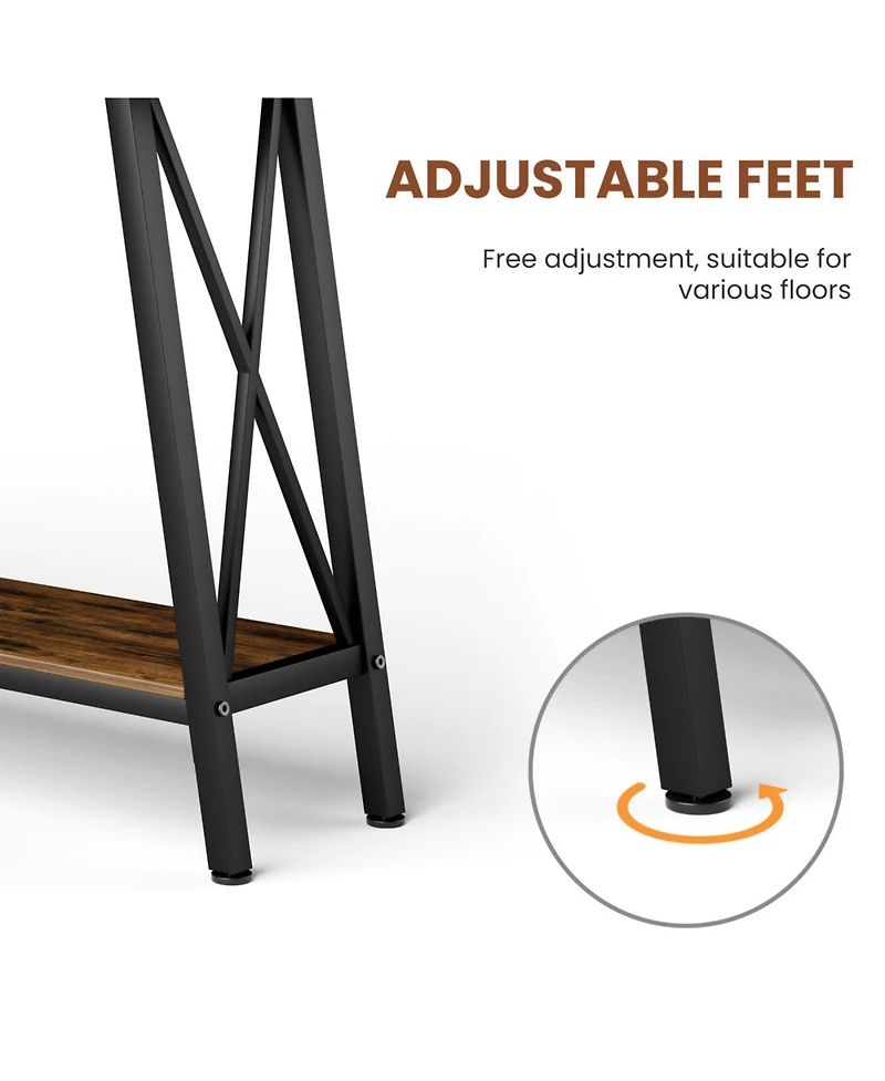 Streamdale 70.9" Extra Long Sofa Table with 2-Tier Storage Shelves, Rustic Brown/Black