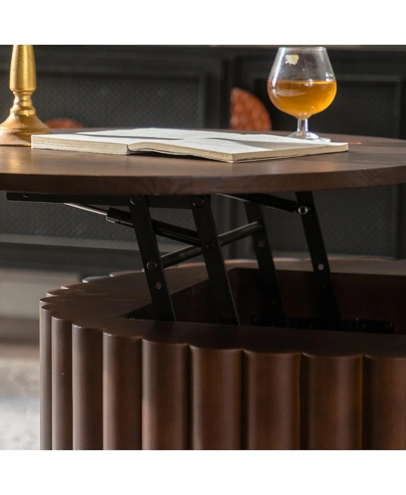 Streamdale Furniture Round Lift-Top Coffee Table, Handcrafted Wooden Tea Table