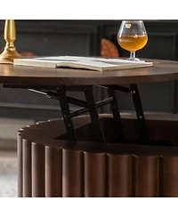 Streamdale Furniture Round Lift-Top Coffee Table, Handcrafted Wooden Tea Table