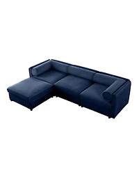 Streamdale Furniture Elegant Blue Chenille L-Shaped Sofa with Storage and Ottoman