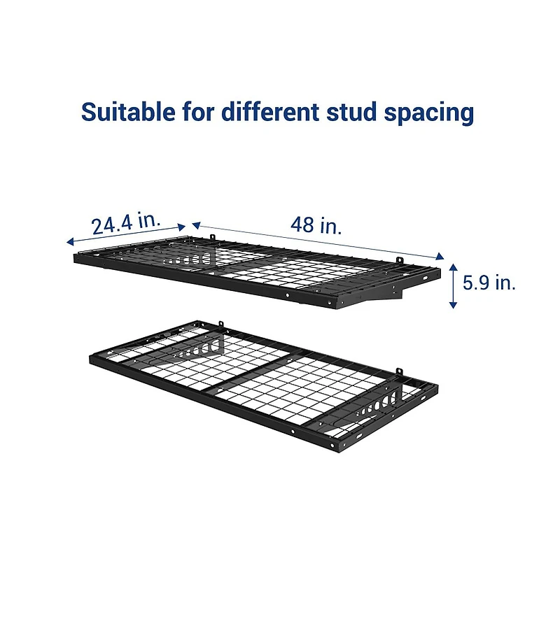 Fleximounts BR24B-e 24″ Deep × 48″ Wide Heavy-Duty Wall Shelf with Brackets (Black) 2-Pack