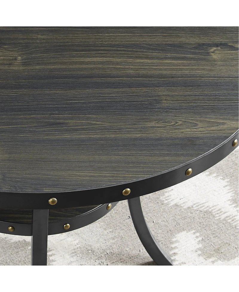 Streamdale Furniture 3-Piece 36" Round Espresso Bar Table w/ 2 Blue Nail Head Pub Chairs