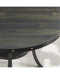 Streamdale Furniture 3-Piece 36" Round Espresso Bar Table w/ 2 Blue Nail Head Pub Chairs