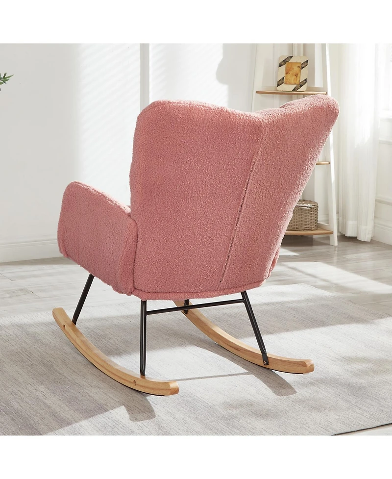 Streamdale Furniture Pink Teddy Fabric Glider Chair with Metal Frame