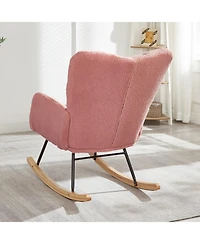 Streamdale Furniture Pink Teddy Fabric Glider Chair with Metal Frame