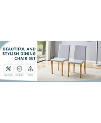 Streamdale Furniture Set of 2 Light Gray Pu Dining Chairs with Golden Metal Legs