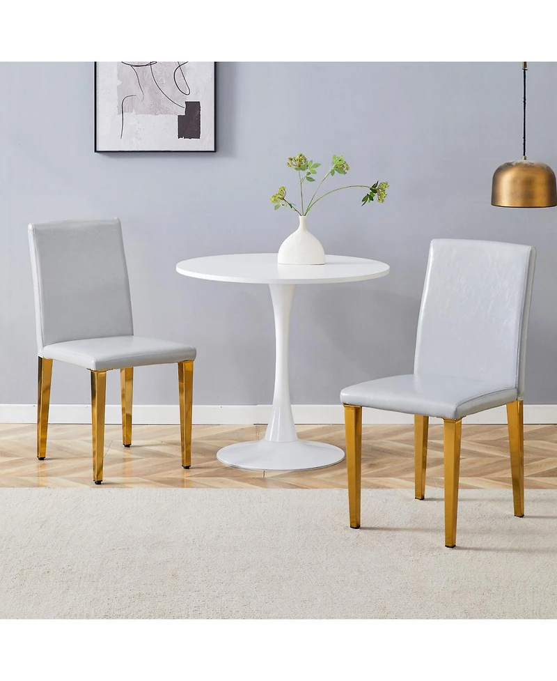 Streamdale Furniture Set of 2 Light Gray Pu Dining Chairs with Golden Metal Legs