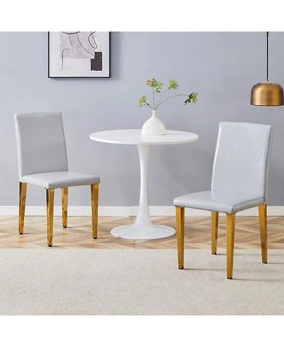 Streamdale Furniture Set of 2 Light Gray Pu Dining Chairs with Golden Metal Legs